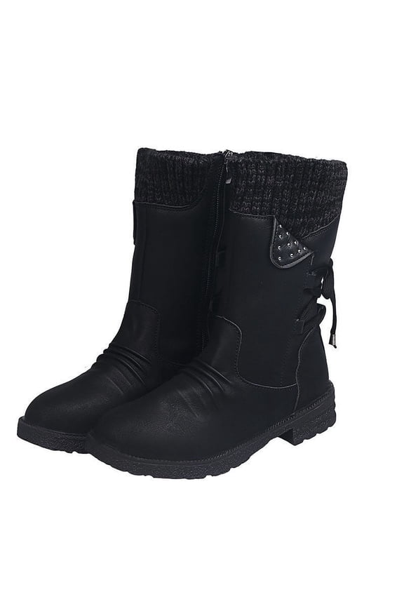 Women's Middle Calf Boots Fall And Winter New Woolen Yarn Snow Boots Back Strap Plus Size Boots Women Black