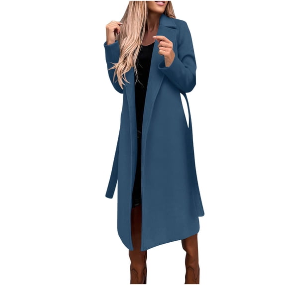 Dezsed Women's Notch Lapel Mid Long Trench Coat Clearance Women's Ethnic Retro-print Loose Long-sleeved Cardigan Vintage Geometric Print Coat Dark Blue S