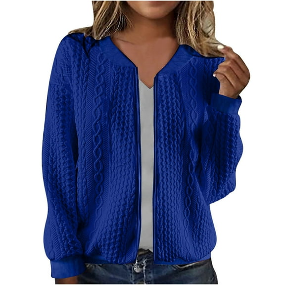 Dezsed Women's Open Front Cardigan Sweaters Women Casual Winter Knitted Long Sleeved Solid Zippered Sweater Jacket Dark Blue S