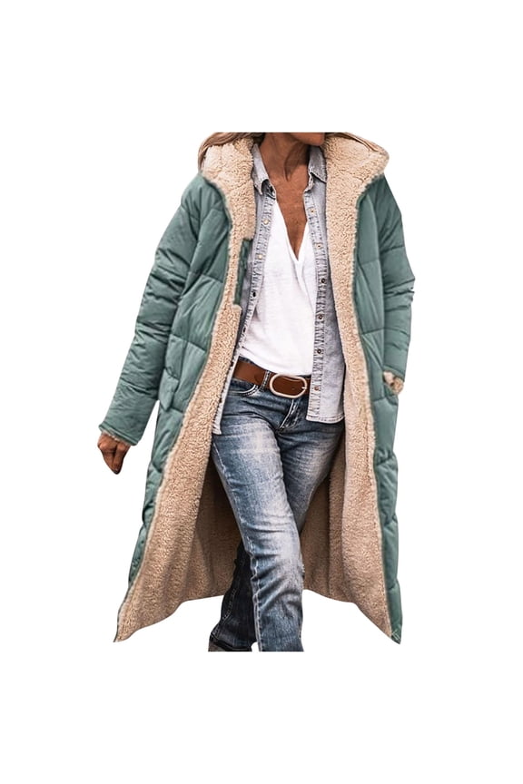 Women's Oversized Shearling Fleece Long Cotton Coat Zippered Jackets 2025 Winter Fashion Clothes Mint Green XXXL
