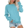 thumbnail image 1 of Dezsed Women's Oversized Sweatshirt Fashion Solid Casual Loose Round-Neck Long Sleeve Pocket Pullover Tops Blouse Blue XXL, 1 of 5