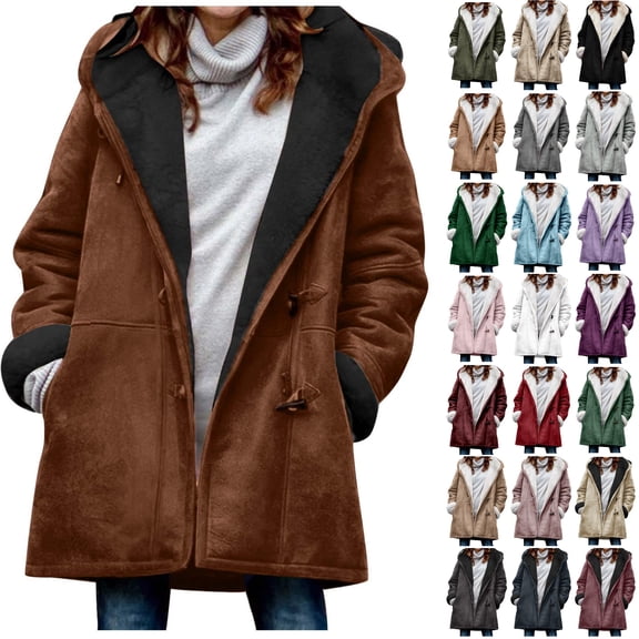 Dezsed Women's Oversized Winter Jacket Plus Size Sherpa Lined Hooded Coat Warm Fuzzy Fleece Zip Up Jackets Comfy Cozy Heavyweight Overcoat Brown 2XL