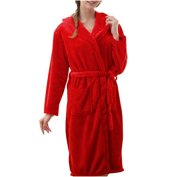 Dezsed Women's Plus Plush Pajama Sleep Robe Women's And Men's Household Clothes Flannel Hooded Pajamas Bathrobe Long Pajamas Red L