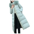 thumbnail image 1 of Dezsed Women's Plus Size Maxi Puffer Coat with Hood Clearance Women Hooded Zippers Solid Medium And Long Term Loose Long Sleeve Warm Blouse Coat Jackets Mint Green L, 1 of 5