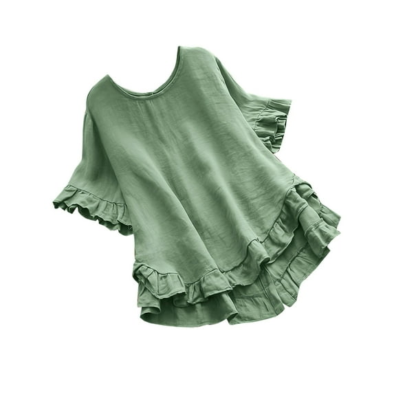 Dezsed Women's Plus Size Tops Short Sleeve Shirts Summer Solid Color Casual Round-Neck Loose Blouse Green XXL