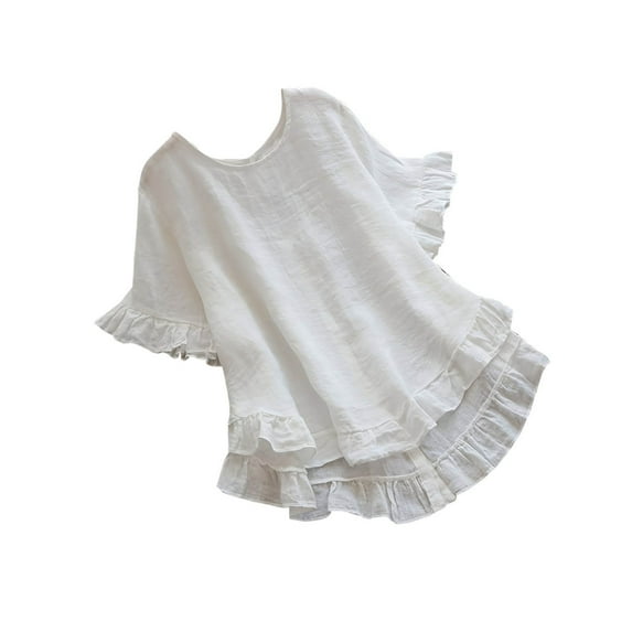 Dezsed Women's Plus Size Tops Short Sleeve Shirts Summer Solid Color Casual Round-Neck Loose Blouse White XL