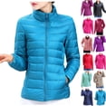 thumbnail image 1 of Dezsed Women's Puffer Jacket Padded Cotton Coat Lightweight Full-Zip Stand Collar Quilted Warm Winter Coat Long Sleeve Outerwear with Pockets Blue 4XL, 1 of 2