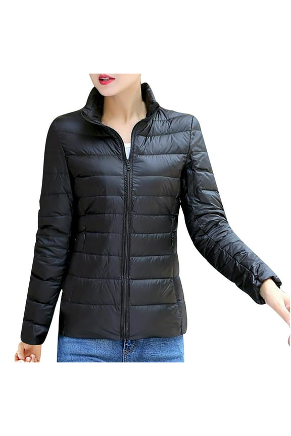 Women's Puffer Jacket Warm Cotton Coat Fashion Womens Coat Outwear Solid Keep Warm Long Sleeve Ladies Tops Black XL