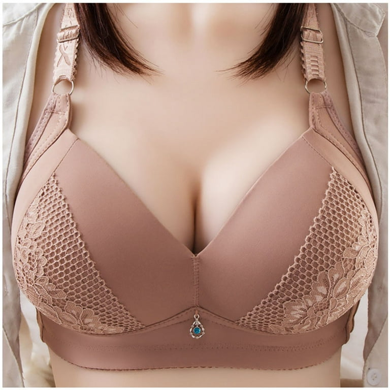 Dezsed Women's Push-up Bra Clearance Woman's Fashion Bowknot Printing  Comfortable Hollow Out Bra Underwear No Rims Brown M 