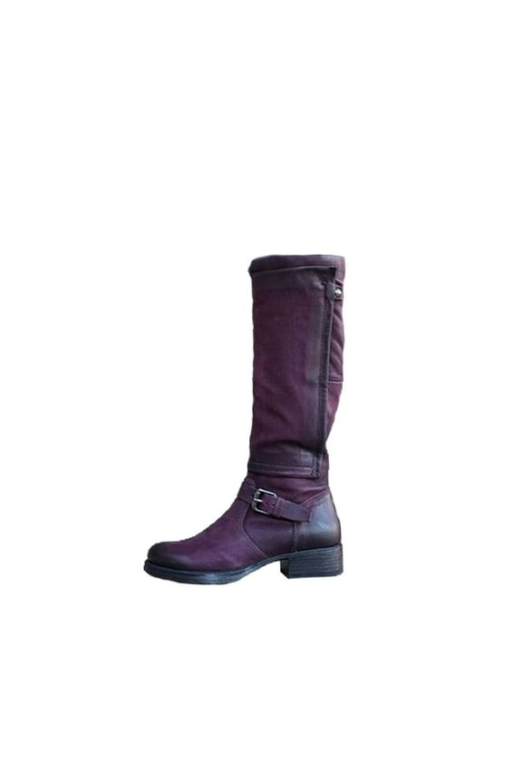 Women's Quilted Knee-High Fashion Boots Fashion Large Size Boots Women Fall Long Tube Low Heeled Shoes Boots Knight Boots Purple