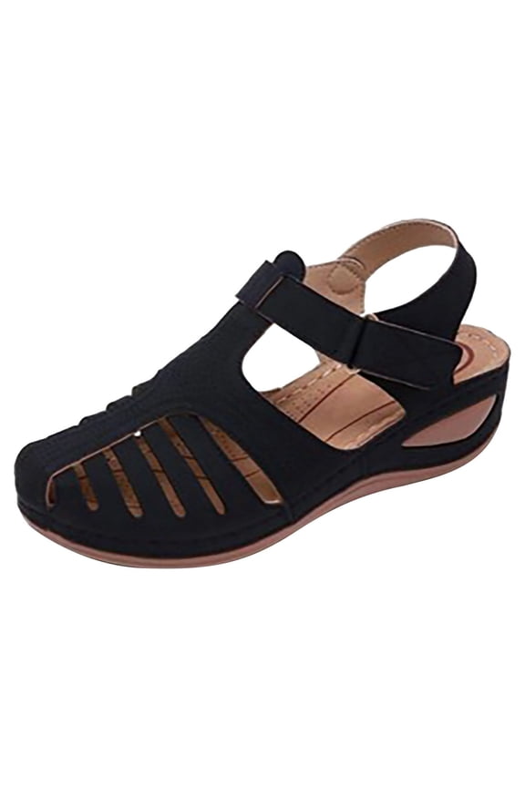Women's Sandals Premium Orthopedic Bunion Corrector Flats Casual Soft Sole Beach Wedge Vulcanized Shoes Black 43