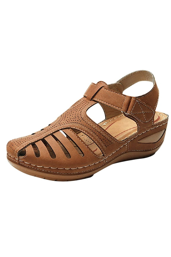 Women's Sandals Premium Orthopedic Bunion Corrector Flats Casual Soft Sole Beach Wedge Vulcanized Shoes Brown 42