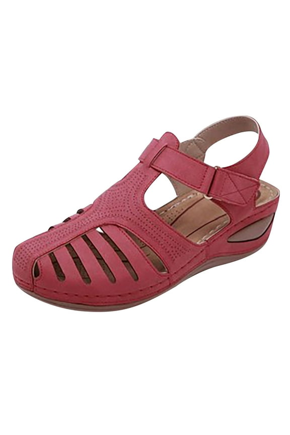 Women's Sandals Premium Orthopedic Bunion Corrector Flats Casual Soft Sole Beach Wedge Vulcanized Shoes Red 36