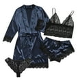 thumbnail image 1 of Dezsed Women's Satin Pajama Set 4pcs Lace Trim Cami Lingerie Sleepwear with Robe Women Wireless Bra Camisole Shorts Pajamas Robe Four Piece Set Navy L, 1 of 8