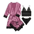 thumbnail image 1 of Dezsed Women's Satin Pajama Set 4pcs Lace Trim Cami Lingerie Sleepwear with Robe Women Wireless Bra Camisole Shorts Pajamas Robe Four Piece Set Purple M, 1 of 9