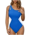 thumbnail image 1 of Dezsed Women's Sexy One Piece Bathing Suits One Shoulder Tummy Control Swimsuits Slim Color Block Swimwear Blue L, 1 of 5