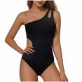 thumbnail image 1 of Dezsed Women's Sexy One Piece Bathing Suits One Shoulder Tummy Control Swimsuits Slim Mesh Swimwear Black M, 1 of 2