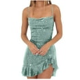 thumbnail image 1 of Dezsed Women's Sexy Sequin Glitter Ruffle Party Club Dresses Backless Spaghetti Straps Ruched Bodycon Mini Dress Mint Green M, 1 of 5