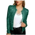 thumbnail image 1 of Dezsed Women's Sexy Sequin Zip Up Jacket Fashion Women Casual Long Sleeve V-Neck Loose Hoodless Outwear T-Shirt Party Blouse Tops Green S, 1 of 7