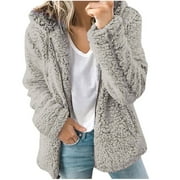 Dezsed Women's Sherpa Jacket Clearance Fashion Womens Warm Faux Coat Jacket Winter Zipper Solid Long Sleeve Oversized Outwear Gray M