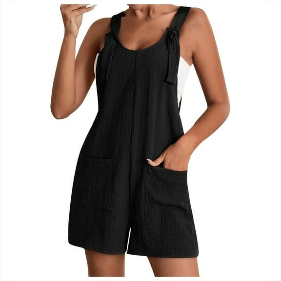 Dezsed Women's Short Overalls Casual Summer Bib Shortalls Comfortable Casual Suspender Rompers Jumpsuit with Pockets Black M
