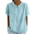 thumbnail image 1 of Dezsed Women's Short Sleeve Shirts Loose Lapel Collar V Neck Work Blouse Summer Dressy Casual Tunic Tops Light Blue XXL, 1 of 6
