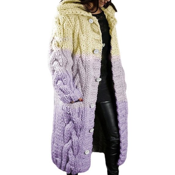 Dezsed Women's Soft Chunky Knit Sweater Cardigans Outwear Coat Clearance Womens Long Sleeve Cable Knit Long Cardigan Open Front Button Sweater Outerwear Multicolor XXL