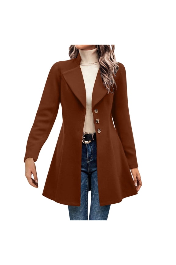 Women's Solid Color Fall And Winter Lapel Slim Woolen Woolen Sweater Fashionable Temperament Jacket Coffee M