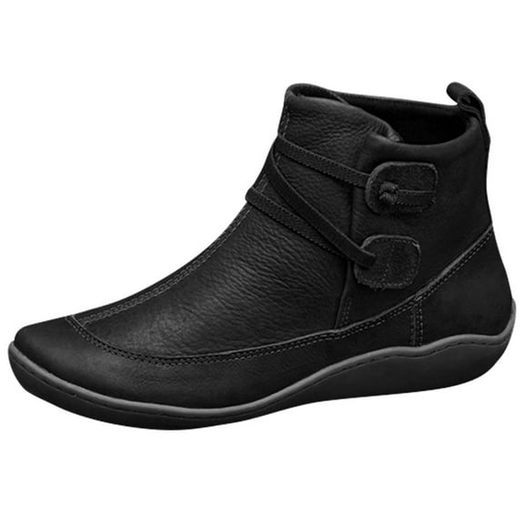 Dezsed Women's Sport Boots Women's Vintage Leather Boots Flat Water-proof Shoes Winter Round Toe Ankle Boots Black