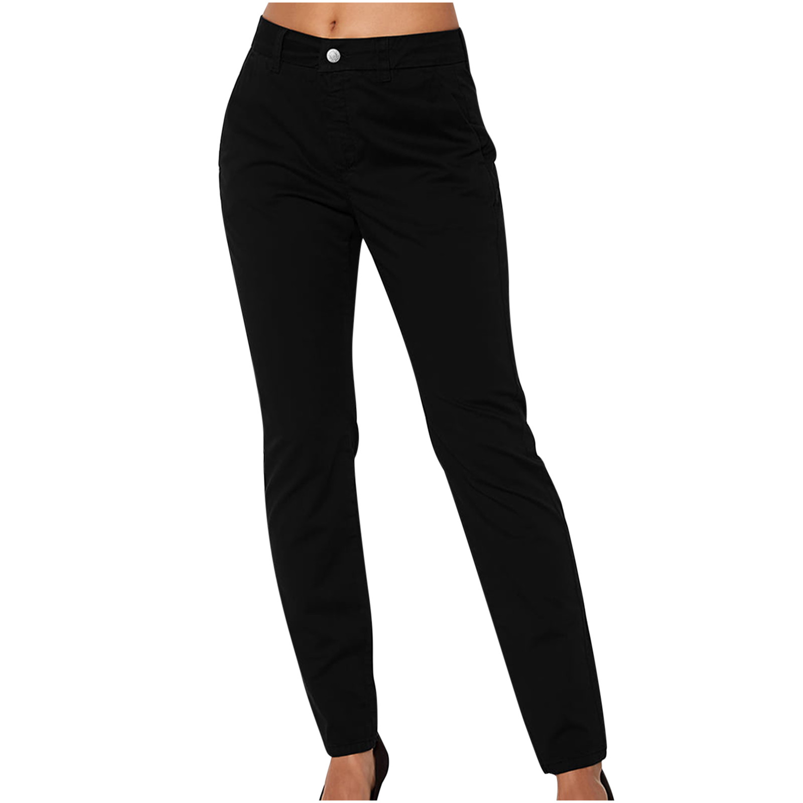 Dezsed Women's Straight-Leg Work Pants Ladies Summer Casual Cargo Pants Solid Full Length Pants Black M on Clearance