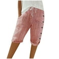 thumbnail image 1 of Dezsed Women's Striped Bermuda Shorts with Pockets Knee Length Stretch Comfy Drawstring Casual Shorts for Women Summer Walking Red XXL, 1 of 6