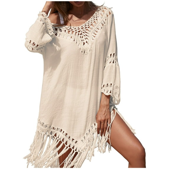 Dezsed Women's Summer Swimsuit Bikini 2025 Beach Swimwear Crochet Cover up for Swimwear Bathing Suit Beige Free Size