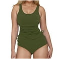 thumbnail image 1 of Dezsed Women's Tankini Set Two Piece Swimsuit Ruched Drawstring Bathing Suits Swimwear with High Waisted Bottom Army Green XXL, 1 of 8