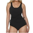 thumbnail image 1 of Dezsed Women's Tankini Set Two Piece Swimsuit Ruched Drawstring Bathing Suits Swimwear with High Waisted Bottom Black XXL, 1 of 9