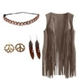 thumbnail image 1 of Dezsed Women's Tassel Sleeveless Vests 70s Hippie Faux Suede Fringe Jacket Cardigan Headband Earrings Women's Cosplay Costume Performance Party Evening Masquerade Tank Tops Beige S, 1 of 5