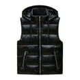thumbnail image 1 of Dezsed Women's Thicken Winter Vest Women Fashion Vest Loose Bright Leather Solid Color Stand Collar Cotton Waistcoat Vest Jacket Black L, 1 of 5