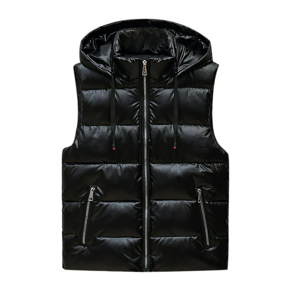 Dezsed Women's Thicken Winter Vest Women Fashion Vest Loose Bright Leather Solid Color Stand Collar Cotton Waistcoat Vest Jacket Black XXL