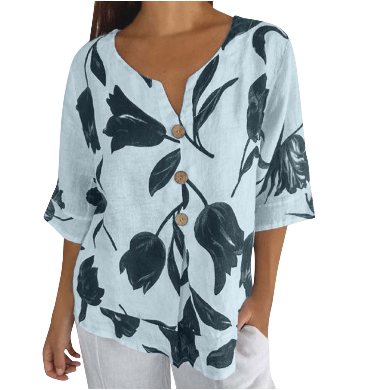 Cut Loose Linen Cotton Jersey - a 3/4 Sleeve V Neck Top FINAL SALE ITEM