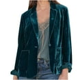 thumbnail image 1 of Dezsed Women's Velvet Blazers & Suit Jackets Women Cozy Retro Long Sleeve Velvet Solid Buttons Pokets Jacket Cardigan Loose Coat Top Green M, 1 of 5