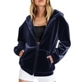 thumbnail image 1 of Dezsed Women's Velvet Zip Up Hoodies Oversized Sweatshirts Hooded Jacket Long Sleeve Soft Warm Velour Outerwear with Pockets Navy XL, 1 of 6