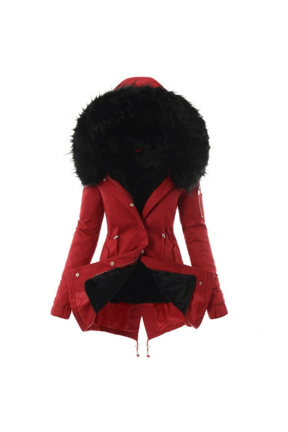 Women's Warm Parka Jacket Winter Snow Coat Ladies Lining Coat Womens Winter Warm Thick Long Jacket Hooded Overcoat Red XXXL