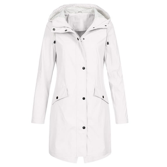 Dezsed Women's Water-proof Rain Jacket Women's Solid Color Rain Jacket Outdoor Hooded Water-proof Windproof Long Coat White XXL