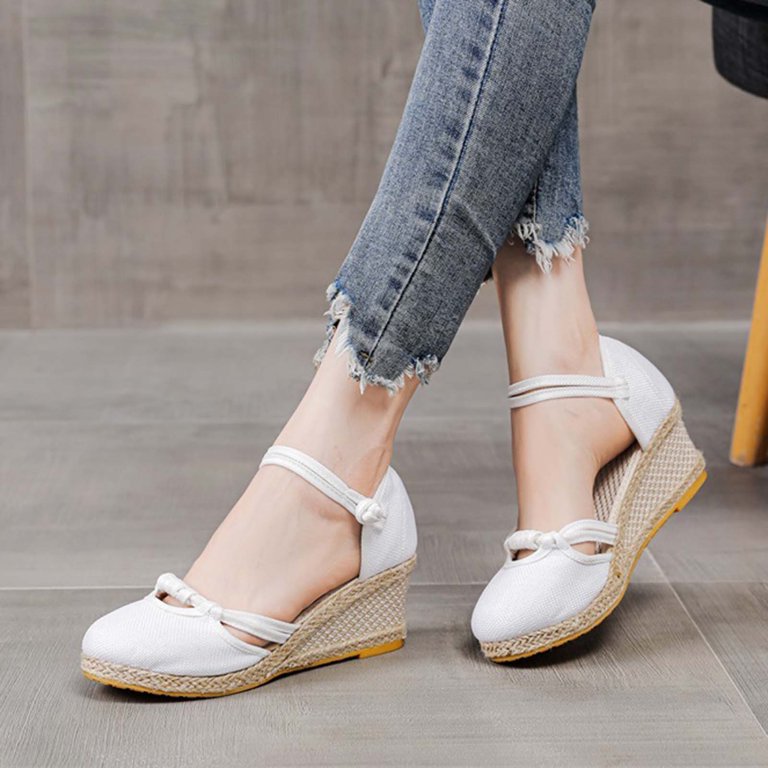 White low top heel wedges