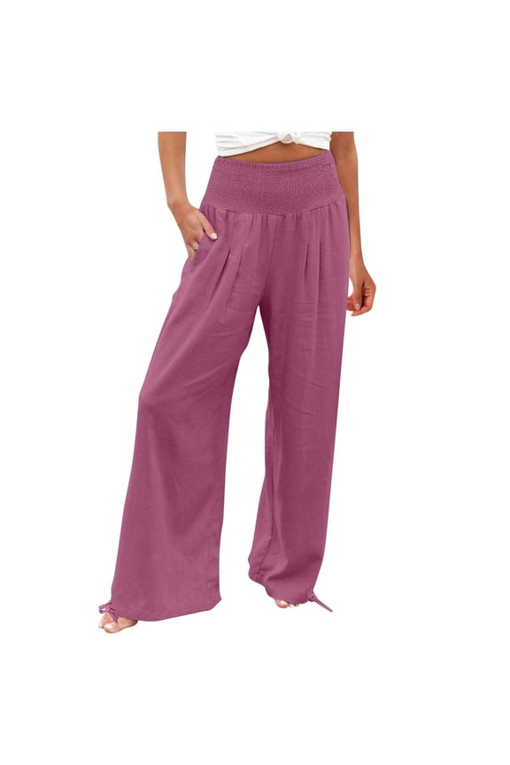 Women's Wide Leg Palazzo Lounge Pants with Pockets Light Weight Loose Comfy Casual Pajama Pants Hot Pink S