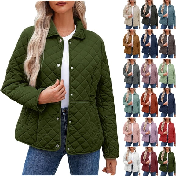 Dezsed Women's Winter Quilted Jackets Button Down Puffer Coat Long Sleeve Lightweight Padded Coats Casual Outerwear with Pockets Green 2XL
