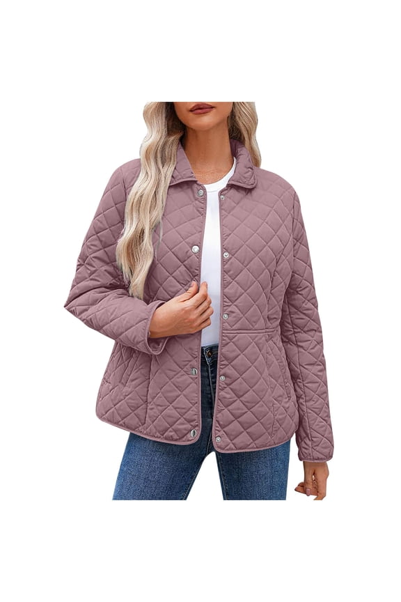 Dezsed Women's Winter Quilted Jackets Lightweight Long Sleeve Button Down Puffer Jacket Padded Coats Outerwear with Pockets Hot Pink L