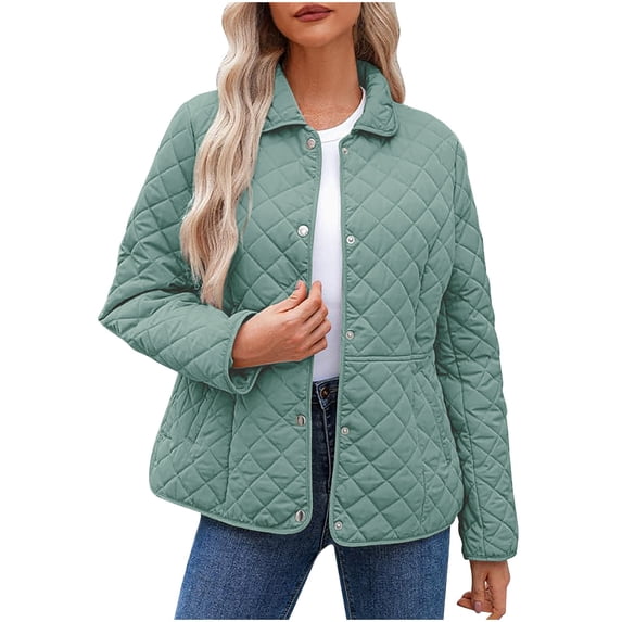 Dezsed Women's Winter Quilted Jackets Lightweight Long Sleeve Button Down Puffer Jacket Padded Coats Outerwear with Pockets Mint Green 2XL