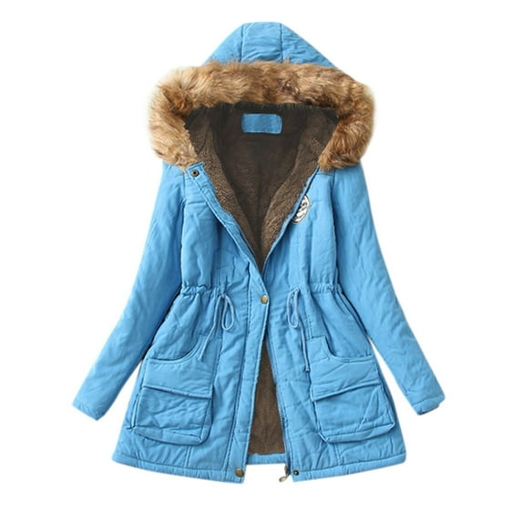 Dezsed Women's Winter Thicken Jacket Clearance Winter Womens Warm Coat Hooded Jacket Slim Winter Outwear Sky Blue XL