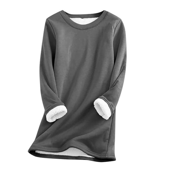 Dezsed Women's Winter Warm Sherpa Lined Fleece Crewneck Sweatshirt Loose Thickened And Velvet Lamb Wool Warm Underlay A-Gray XL on Clearance