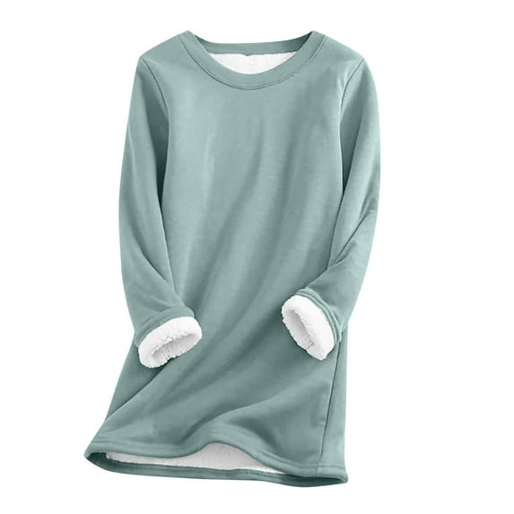 Dezsed Women's Winter Warm Sherpa Lined Fleece Crewneck Sweatshirt Loose Thickened And Velvet Lamb Wool Warm Underlay A-Green M on Clearance